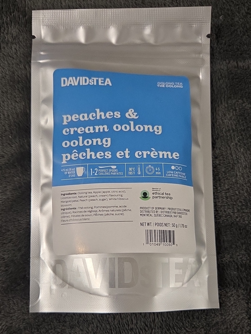 2/$20 New! Sealed Davidstea PEACHES & CREAM OOLONG Loose Leaf Tea 50g Davids Tea